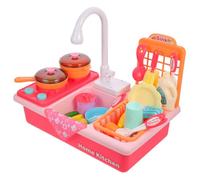 WEKAMOS Electric Dishwasher with Real Water Flow Battery Plastic Kitchen Sink Playset for Boys and Pretend Housework Training and Creativity Development Pink Pattern