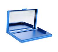 WEKAMOS Fashionable Women Aluminum Business Card Holder with Makeup Mirror Portable Multi-Function Card Storage Case for Travel and Daily Use in Sky Blue