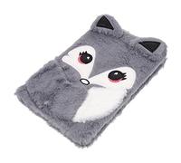 WEKAMOS Fluffy Plush Cartoon Animal Notebook for Portable Journal with Lined Paper Cute Gray Fox Cover Soft Fuzzy Diary Book for Writing and Drawing