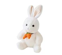 WEKAMOS Fluffy Plush Rabbit Doll with Carrot Design Soft Stuffed for Adults Hugging Cuddly Bunny Plush Birthday Party Home Decor White