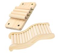 WEKAMOS Hamster Wooden Platform Ladder 2pcs Set, Small Animal Climbing Ramp and Resting Stand, Natural Wood Pet Cage Accessory for Hamsters, Gerbils, and Mice