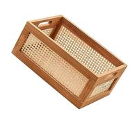 WEKAMOS Handmade Bamboo Woven Storage Basket Multifunctional Sundry Holder with Large Capacity Rustic Hollow Carved Wooden Bin for Home Organization and Decorative Storage