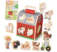 WEKAMOS Handmade Wooden Farm Animals Play Set for Age Montessori Stem Learning with Barn and Educational Animal Figures Indoor Outdoor Cognitive Development