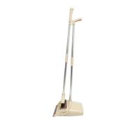 WEKAMOS Home Broom and Dustpan Kit with Steel Pole and Plastic Pan Built Scraper and Teeth for Easy Hair Removal Compact Clip Snap Storage for Floor Cleaning and Pet Hair Management