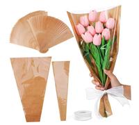 WEKAMOS Kraft Paper Bouquet Wrapping Bags with Ribbon Floral Arrangement Packaging Tear Resistant Flower Wrapping Paper for Single and Bouquets Convenient and Floral Gift Packaging