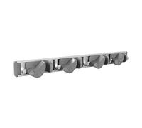WEKAMOS Metal Broom Shelf Wall Mounted Hanging Organizer with Five Aluminum Hooks for Kitchen Garden Storeroom Easy Install Space Aluminum and Abs Rack for Mop and Cleaning Tools Grey Four