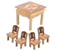 WEKAMOS Mini Eight Table and Chair Wood Material Playhouse Decor Simulation Boy Girl Plaything for Doll House Furniture and Kitchen Playtime Scenarios Random Style