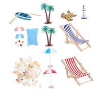WEKAMOS Miniature Seaside Dollhouse with Wooden Beach Chair and Shell Umbrella Summer Micro Landscape Decoration for Dollhouses and Garden Art Lightweight Mini Beach Accessories for