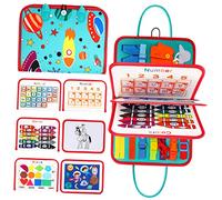 WEKAMOS Montessori Busy Board for Educational Sensory Activity with Alphabets Numbers Shapes Zippers Buttons Life Skills Development Learning Boys