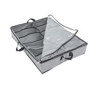 WEKAMOS Multi Shoe Storage Container with Zipper and Transparent Lid Lightweight Portable Organizer Box with Easy Pull Handle for Underbed Shoe Storage Grey Non Woven Organizer