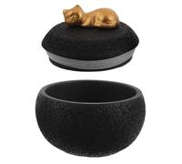 WEKAMOS Pet Urn for Cats 350Ml Small Cement Memorial Ashes Box Black Cat Ashes Holder Keepsake for Pet Loss Remembrance
