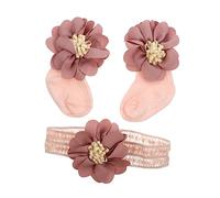 WEKAMOS Pink Baby Headband and Socks Set for Newborns, Cotton Lace Material with Flower Shape, Protect Feet and Good Elasticity, Adorable Fashionable Design, for First Month Birthday
