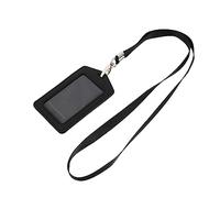 WEKAMOS PU Leather Employee Id Holder with Detachable Black Lanyard Single Sided Vertical Card Case Secure Badge Cover for Office School Travel Use
