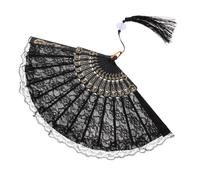 WEKAMOS Retro Double-sided Lace Folding Fan with Tassel Elegant Handheld Chinese Style Dance Prop Compact Vintage Hand Fan for Party Wedding Performance and Decoration
