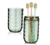 WEKAMOS Reusable Travel Toothbrush Cup with Cover Toothpaste Storage Case Multipurpose Makeup Brush Holder for Bathroom and Travel Double Cup Design