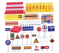 WEKAMOS Road Signs Set with Traffic Signal Models Plastic Traffic Cones and Barriers for Educational Play and Creative Simulation Kit for Boys