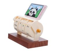 WEKAMOS Rotary Wooden Desk Calendar with Metal Frame Perpetual Month Week Date Display for Office Home Classroom Small Pink Panda Design Farmhouse Style Organizer