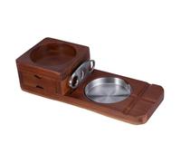 WEKAMOS Solid Wood Cigar Holder Box Carved Ashtray Portable for Gatherings Cave Decor Tabletop Wooden Tray for Cup