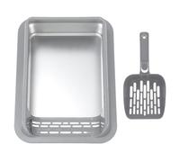 WEKAMOS Stainless Steel Cat Litter Tray with Lid Enclosed Covered Metal Pan for Kittens Compact Travel Home Use Grey Anti-spill Easy Clean Design