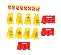 WEKAMOS Traffic Roadblock with Yellow Crash Barrels English Warning Signs and Red Water Barricades Educational Plastic Model for Early Learning and Kindergarten