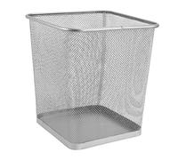 WEKAMOS Wastepaper Basket Hollowed Wire Mesh Trash Can with Leak Bottom Seamless Iron Surface for Office Bedroom Kitchen Multi Purpose Storage and Waste Holder Small Silver Square Design