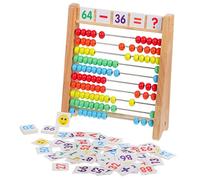 WEKAMOS Wooden Abacus Math Learning with Colorful Counting Beads and Cards Preschool Educational Teaching Aid for Fine Craftsmanship Fun Math Skills Development