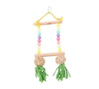 WEKAMOS Wooden Acrylic Bead Bird Swing Parrot Stand with Cotton Rope and Rattan Ball Hanging Chewing for Parakeets Cockatiels Indoor Cage Perch and Garden Decoration