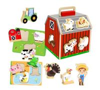 WEKAMOS Wooden Barn Puzzle for Natural Wood Educational Game with Realistic Farm Theme Portable and Compact Cognitive Development Blocks for Early Learning and Spatial Skills