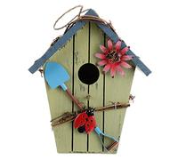 WEKAMOS Wooden Bird Nest House with Blue Sloped Roof Outdoor Garden Shelter for Wild Birds Creative Hanging Birdhouse for Porch Decoration and Weather Protection