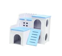 WEKAMOS Wooden Hamster House Double Layer Pet Cottage Blue Safe Nest and Play for Hamsters Hideout with Secure Private Space
