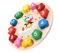 WEKAMOS Wooden Penguin Shape Sorting Clock for Learning to Tell Early Education Analog Clock with Shapes Educational for Recognition and Parent Interaction