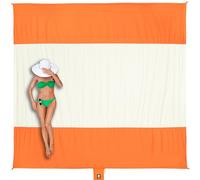 WEKAPO Beach Blanket Sandproof Waterproof, Extra Large Beach Mat, Oversized & Compact Sand Free, Quick Drying Beach Essentials for Vacation, Cruise, Picnic & Camping with Stakes (Orange, 7x7 FT)