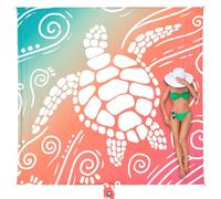 WEKAPO Beach Blanket Waterproof Sandproof Oversized Extra Large Sand Free Beach Mat with Stakes, Storage Bag - Essentials for Outdoor Beach, Picnic (Sea Turtle, 8 X 7 FT (1~4 Person))