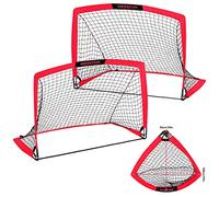 WEKEFON Soccer Goals, Set of 2 - Size 3.6'x2.8' Portable Foldable Soccer Nets with Carry Bag for Games and Training for Backyard for Kids and Teens (Red)
