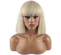 WeKen Fashion Wig Women's Short Bob Kinky Straight Full Bangs Synthetic Hairpieces Blonde