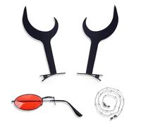 WeKen Red Monocle, Metal Chain, Acrylic Black Horns Clips - Cosplay Accessories Set for Alastor Costume