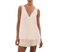 Wekicacpt Sleeveless 2 Piece Lounge Sets for Women Lace Trim V Neck Tank Top Shorts Boho Summer Matching Vacation Outfits, Apricot, M