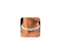 wekicici 3 Tier Boho Imitation Pearl Choker Necklace Vintage 1920s Multilayer Choker Pendant Necklace Multi-strand Faux Pearl Necklace Charm Jewelry Gift for Women Gatsby Themed Party, One Size, Metal