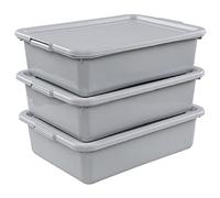 Wekioger 3 Pack Bus Tubs Commercial, 13 L Meat Tubs with Lids, Silver Grey