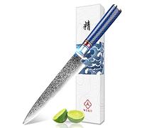 WeKit Damascus Japanese Pro Chef Knife, VG10 Kitchen Master Knife, 67-Layer High Carbon Stainless Steel, Sharpest 6" Blue Gyuto Chef's Knife with Sheath