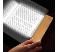 Wekity Book Light, Dimmable LED Reading Light 3 Color Flat Book Lamp for Reading, Rechargeable Page Light with Wooden Base and Scratch-Resistant Panel, Portable Gifts for Kids Eye Protection (Wood)