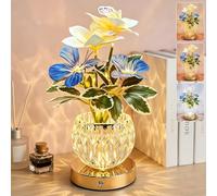 Wekity Butterfly & Orchid LED Table Light, Rechargeable Decorative Night Light with 3-Colour Dimmable, Elegant Glass Flower Desk Lamp for Date Party Home Decoration (White-Orchid+Butterfly)