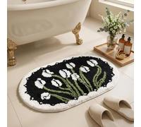 Wekity Cute Lily of the Valley Floral Bath Mat, Soft Microfiber Shaggy Absorbent Shower Rug, Non-Slip Washable Bathroom Rug, Boho Chic Plant Decor Mat for Shower Bathtub 51 x 80cm