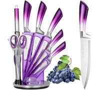 Wekity Kitchen Knife Sets, 9-Piece Professional Knives Set with Knife Block, Sharp Stainless Steel Chef Knife Set with Sharpener for Cutting, Presents for Women