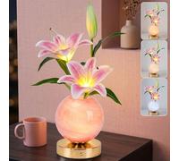 Wekity Liiy Flower Lamps, 3 Colors Dimmable Planet LED Night Light, Rechargeable Cordless Liiy Small Table Lamp for Date Party Home Decoration (Pink-Lily)