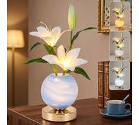 Wekity Liiy Flower Lamps, 3 Colors Dimmable Planet LED Night Light, Rechargeable Cordless Liiy Small Table Lamp for Date Party Home Decoration (White-Lily)