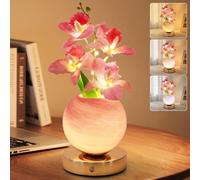 Wekity Orchid Flower Lamps, 3 Colors Dimmable Planet Night Light, Rechargeable Cordless Orchid Small Table Lamp for Date Party Home Decoration (Pink Orchid)