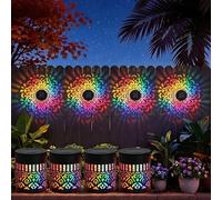 Wekity Solar Mandala Projection Fence Lights, 7 Color Changing Metal Solar Wall Light,Waterproof Outdoor Step Lights Decorative for Pathway Patio Garden Yard Backyard (4, Mandala)