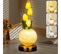 Wekity Tulip Flower Lamps, 3 Colors Dimmable Planet Night Light, Rechargeable Cordless Tulip Small Table Lamp for Date Party Home Decoration (Orange)