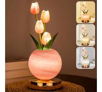 Wekity Tulip Flower Lamps, 3 Colors Dimmable Planet Night Light, Rechargeable Cordless Tulip Small Table Lamp for Date Party Home Decoration (Pink)
